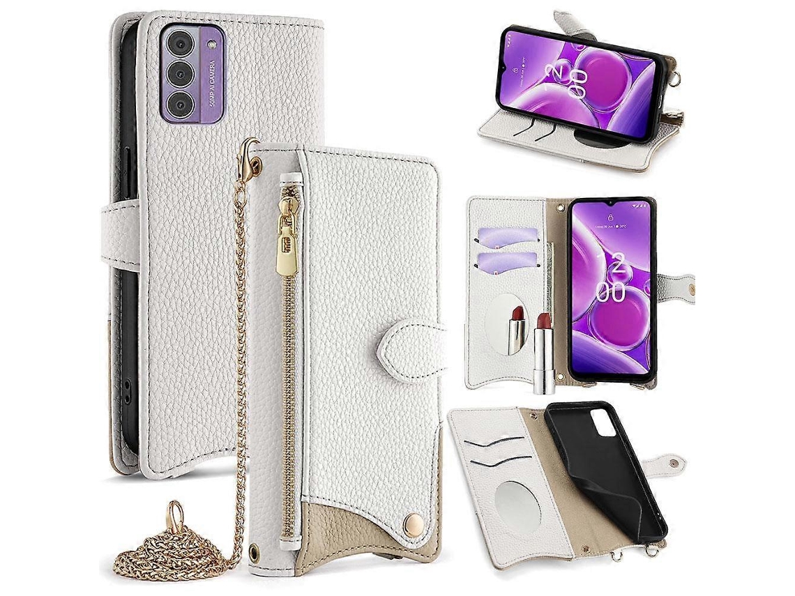 Capa De Celular De Couro Com Corrente Transversal Estilo Rabo De Peixe E Lichia Para Nokia G42 / G310