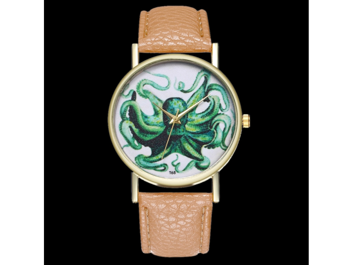 Relógio De Pulsera De Quartzo Com Pulseira De Couro Pu Ilustração Moderna Zhoulianfa (bege) Unissex