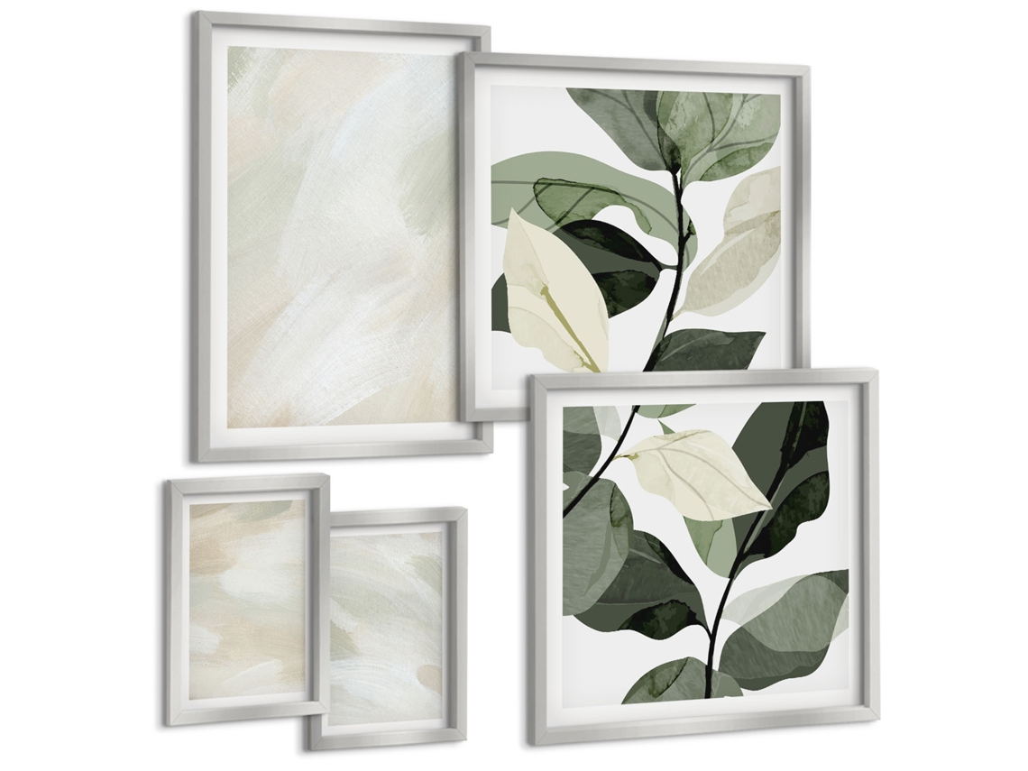 Composição De Quadros Na Parede Flores, Galhos, Minimalista Moldura Prateada Quadros Para O Escritório Espelharte (conjunto De 5 Imagens)