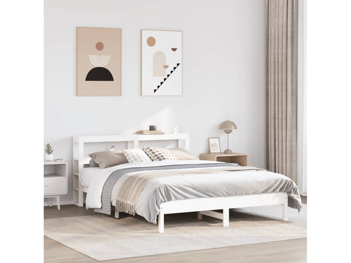 Cama Sem Colchão 140x200 Cm Madeira De Pinho Maciça Branco