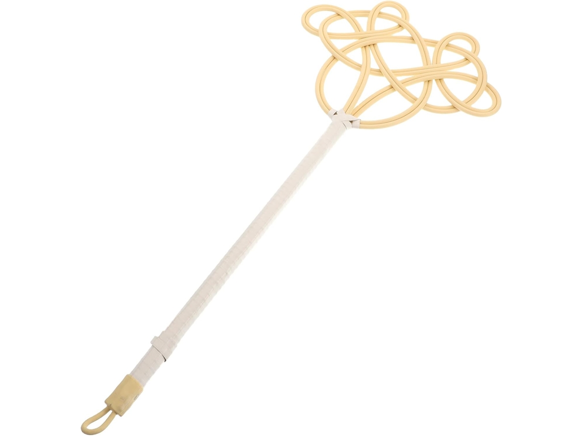 Batedor de pó Topbathy Alipis, com imitação de rattan, cabo longo de plástico bege, utensílio doméstico