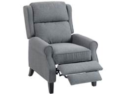 Poltrona Reclinável 132° Max Em Tecido Efeito Linho Com Apoio De Pés, 74x84x102 Cm, Cinza