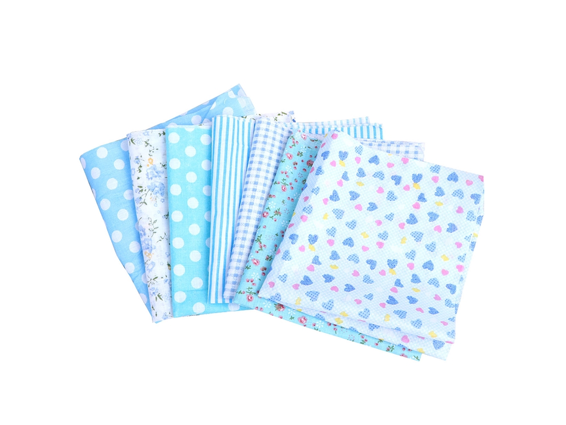 Conjunto de Tecido de Algodão Azul 25x25cm para Costura Quilting DIY Artesanato com 7 Padrões | S/MARCA
