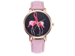 Relógio de pulso de quartzo com pulseira de couro, estilo casual para homens e mulheres, rosa, ideal para presente.