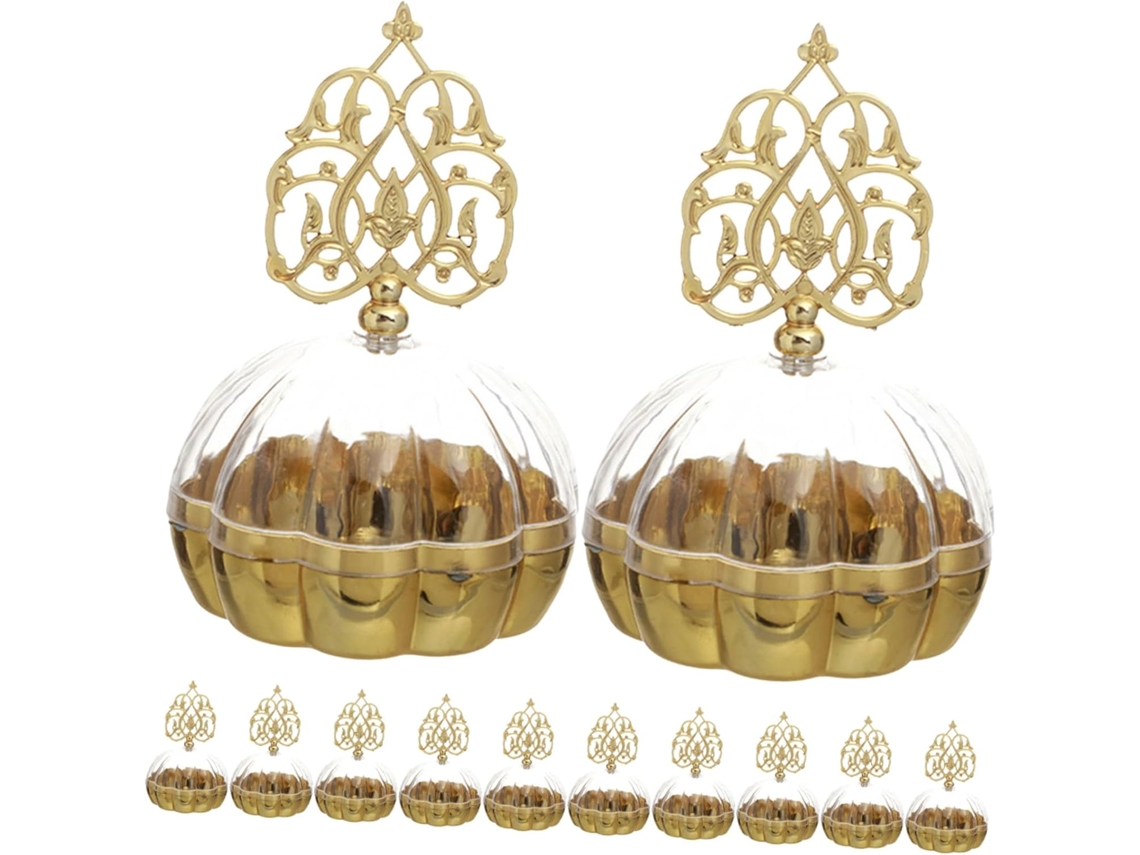 Caixas De Doces Elegantes Para Festas, 12 Unidades Com Cúpula Transparente Dourada, Recipientes Para Guloseimas