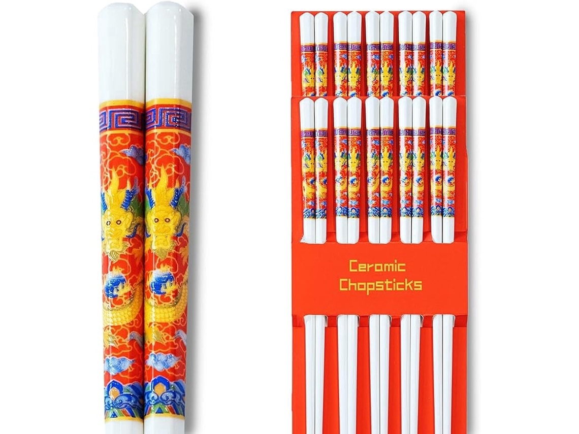 Conjunto de 10 peças de porcelana chinesa em formato de lascas, 24,8 cm, com desenho de dragão vermelho.