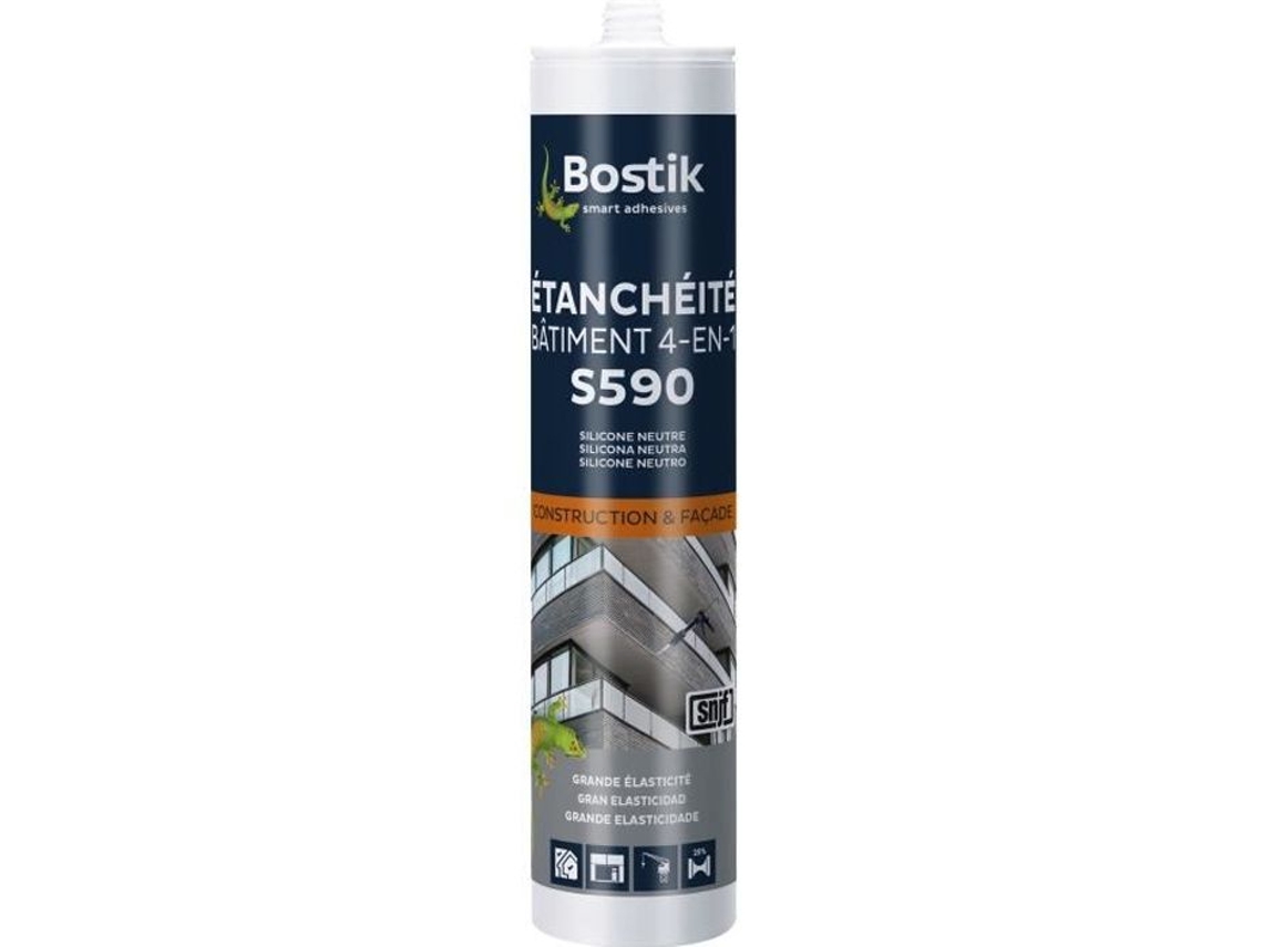 S590 Selante de Silicone para Construção Vedação Calafetagem Expansão Envidraçamento Translúcido Cartucho de 300 Ml BOSTIK