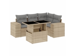 Conjunto de 5 Sofás para Jardim com Almofadões Vime Pe Bege MAISON EXCLUSIVE (5 pcs)