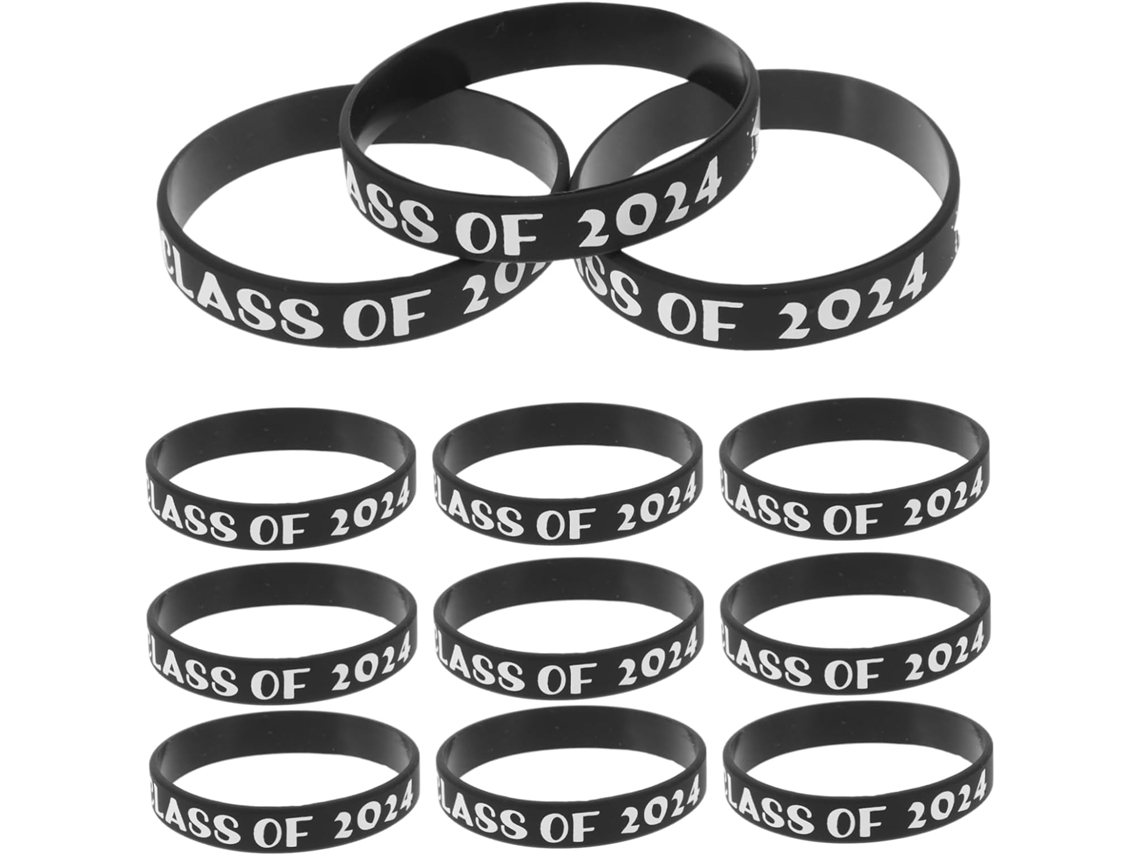 Pulseiras de silicone Shineofi 50 Turma 2024 para festas, elásticas e resistentes à deformação, ideais para ocasiões especiais.