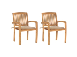 Vidaxl Cadeiras De Jardim C/ Almofadões Beges 2 Pcs Teca Maciça