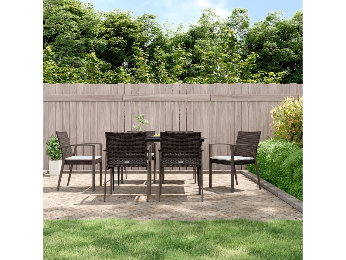 Cadeiras Jardim Almofadões 6pcs 56,5x57x83cm Vime Pe Castanho Dkd Home Decor
