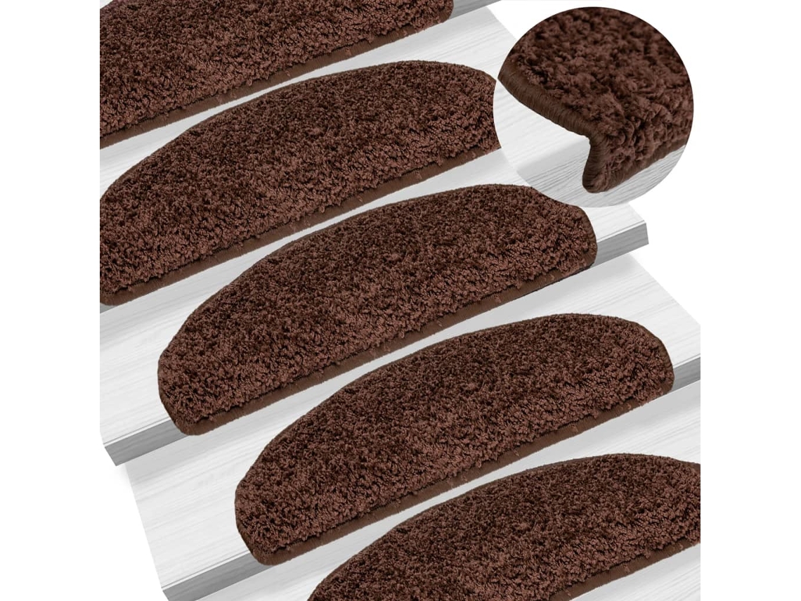 Vidaxl Tapetes De Escada 10 Peças 65x21x4 Cm Marrom Semicircular Grande