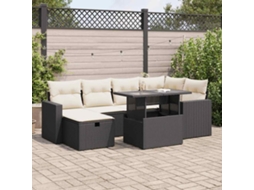 Vidaxl 7 Pcs Conjunto De Sofás P/ Jardim C/ Almofadões Vime Pe Preto