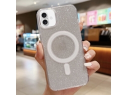 Capa Transparente Com Glitter Para Iphone 16 Plus - Acrílico - Magsafe - Prateada