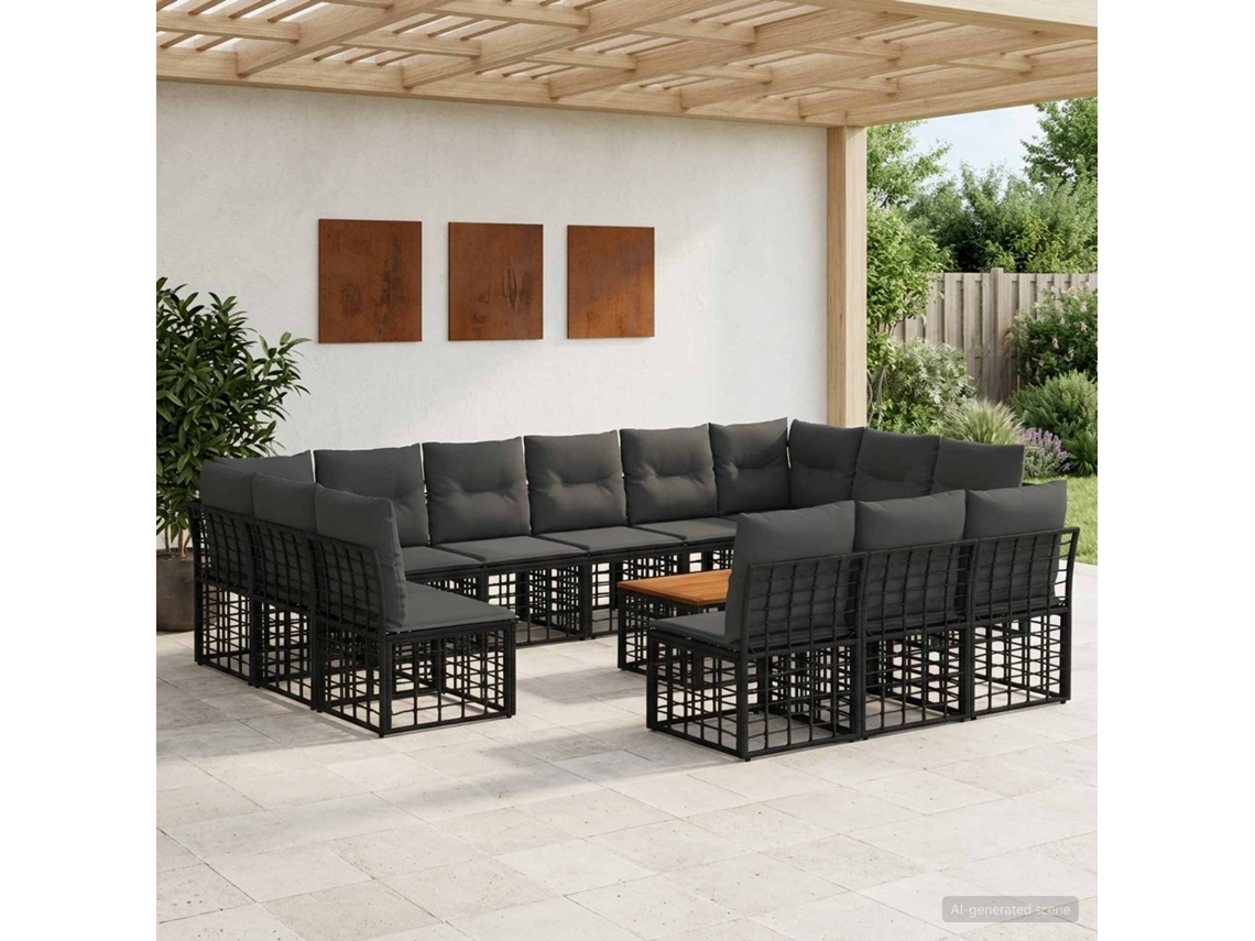 Vidaxl Conjunto De Sofás Para Exterior 14 Pcs Preto E Cinza Escuro