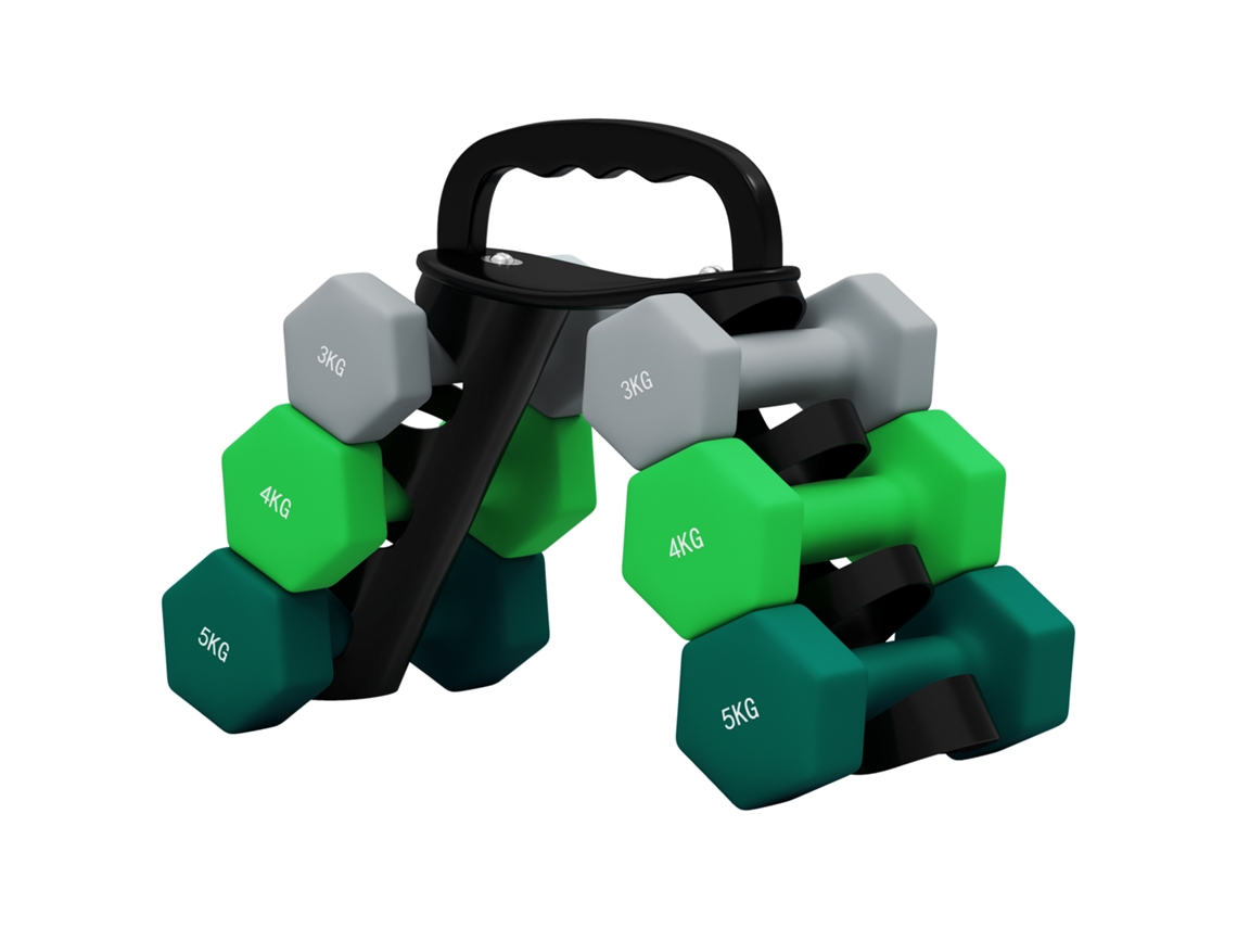 Conjunto De Pesos Com Rack, 6 Pesos Para Treino 2x3kg, 2x4kg, 2x5kg
