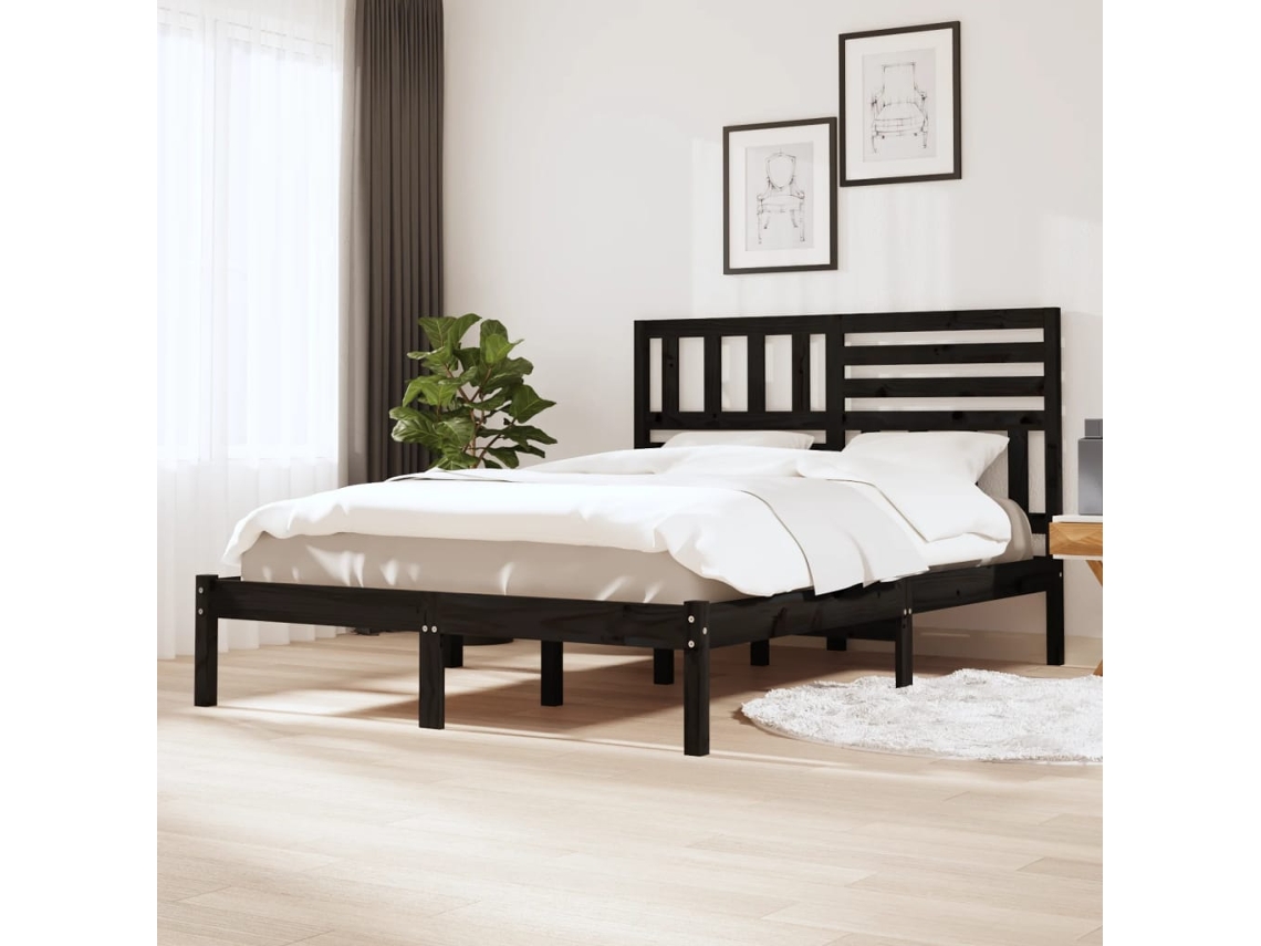 Vidaxl Estrutura De Cama 140x190 Cm Madeira De Pinho Maciça Preto