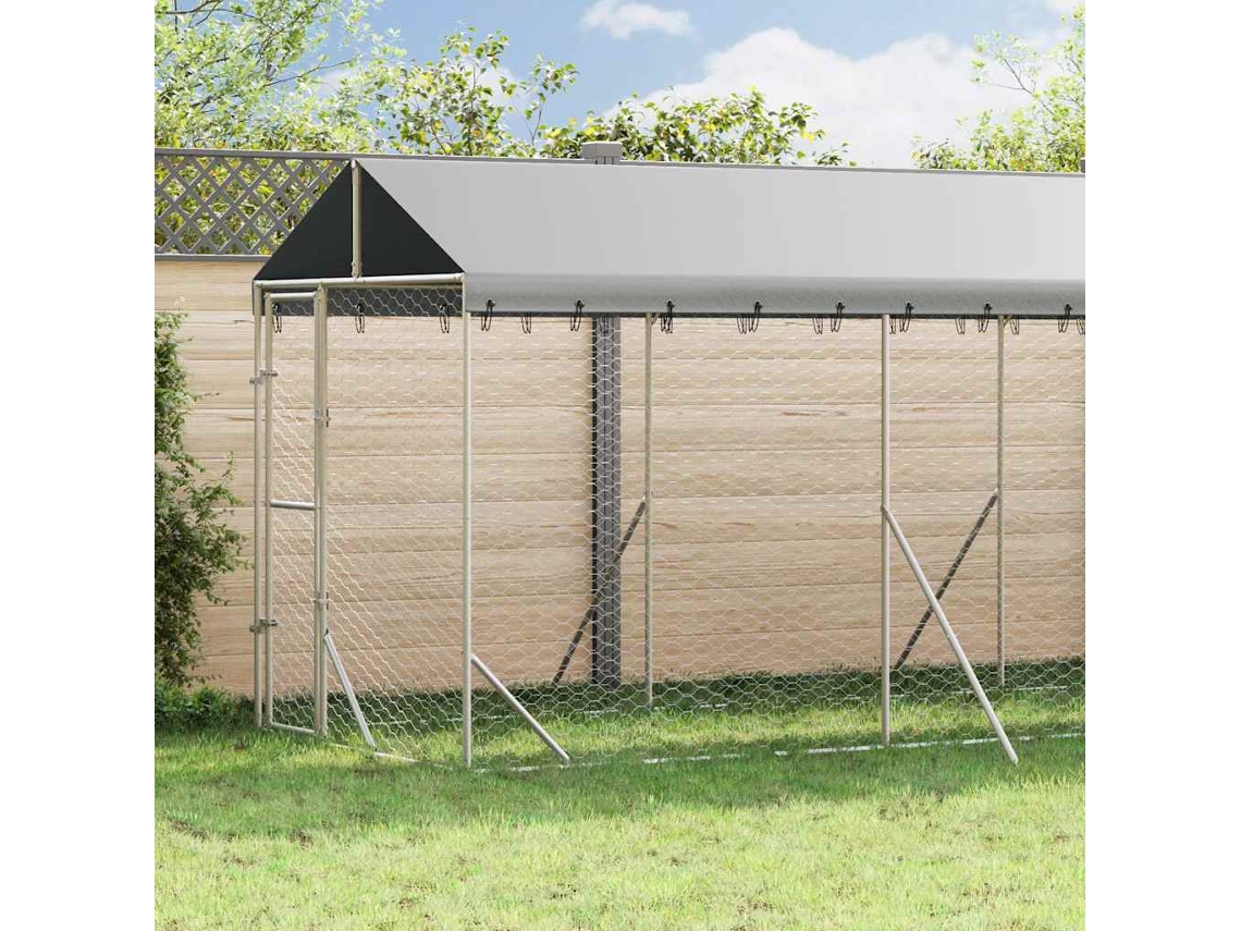 Vidaxl Canil De Exterior Com Teto 2x10x2,5 M Aço Galvanizado Prateado