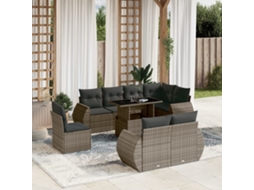 Vidaxl 9 Pcs Conjunto Sofás P/ Jardim Com Almofadões Vime Pe Cinzento