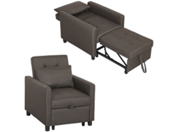 Sofá cama Individual PRIME KANG em Linho com encosto ajustável em 3 níveis e almofada, 69x82,5x84 cm, Marrom