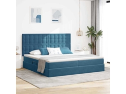 Vidaxl Cama Com Arrumação E Colchão Azul Escuro 200 X 200 Cm Veludo