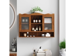 Guarda-roupa retrô com portas de correr de 90 cm, 2 portas e 3 prateleiras, ideal para banheiro, cozinha e sala de estar, marrom.