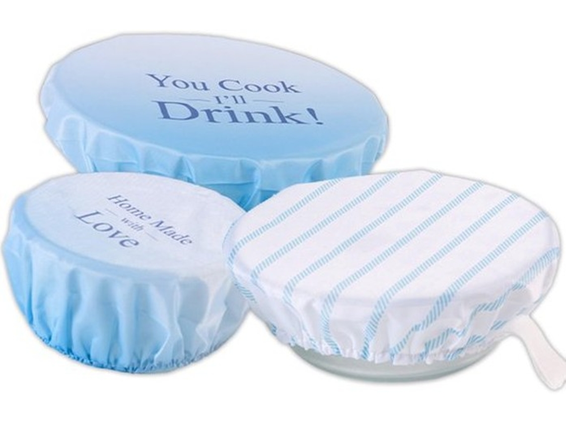 Set De 3 Voedselcovers - Herbruikbaar - Elastico - Conservação De Alimentos - Alternativa Ao Plástico - Tela Oxford Azul Claro - Proteção De Alimentos