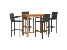 Conjunto de Bar para Jardim 5 Pcs Vime Pe/acácia Maciça Preto MAISON EXCLUSIVE