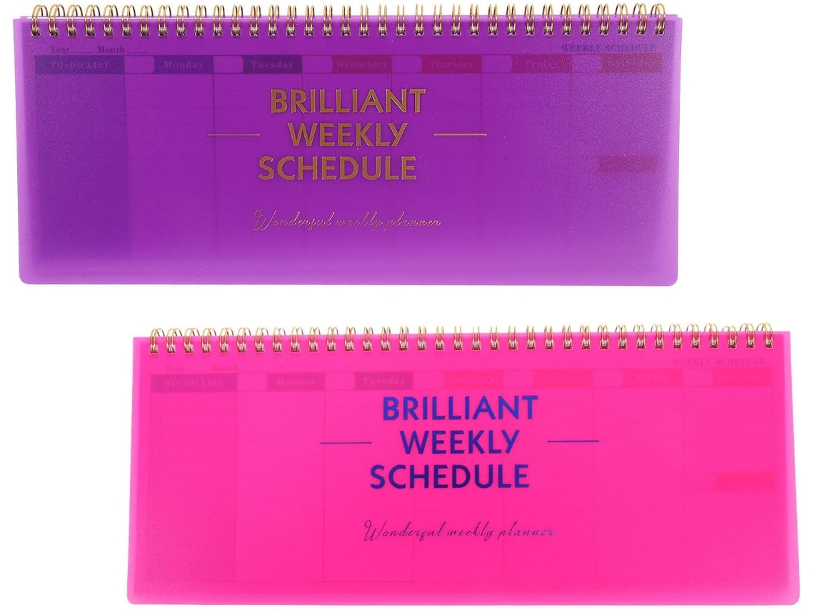 Agenda semanal e mensal (2 peças), encadernação em espiral, caderno para gestão do tempo.