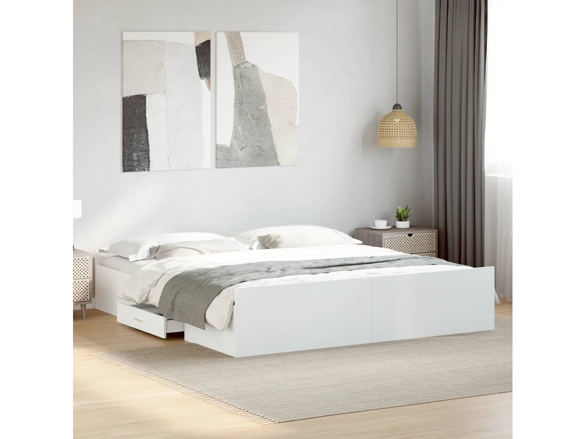 Estrutura De Cama C/ Gavetas 200x200cm Derivados Madeira Branco