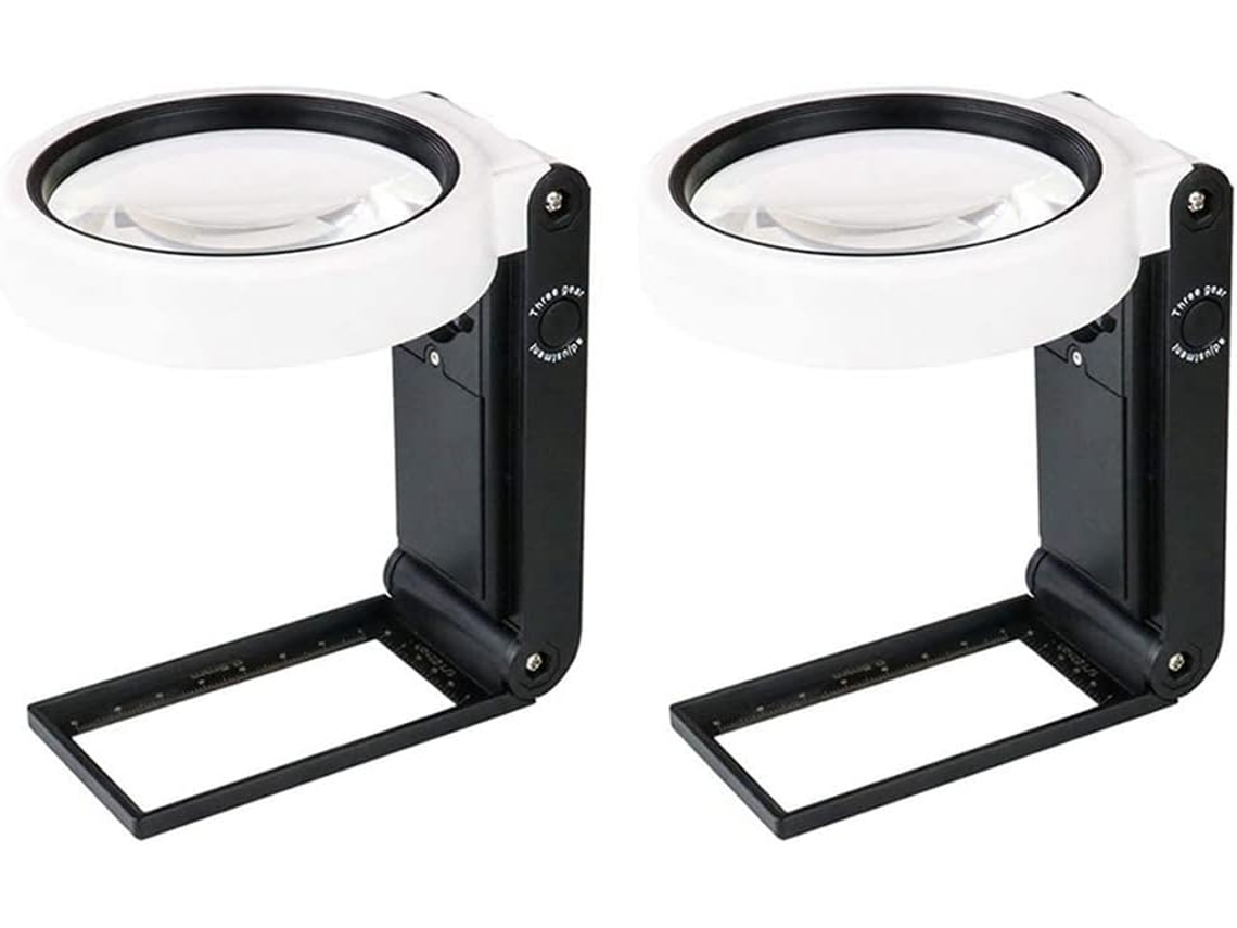 Lupa Dupla Com Luz E Suporte, Dobrável, Ajustável, Tamanho De Bolso, 6 X 25 X Com Iluminação Led Gokoco