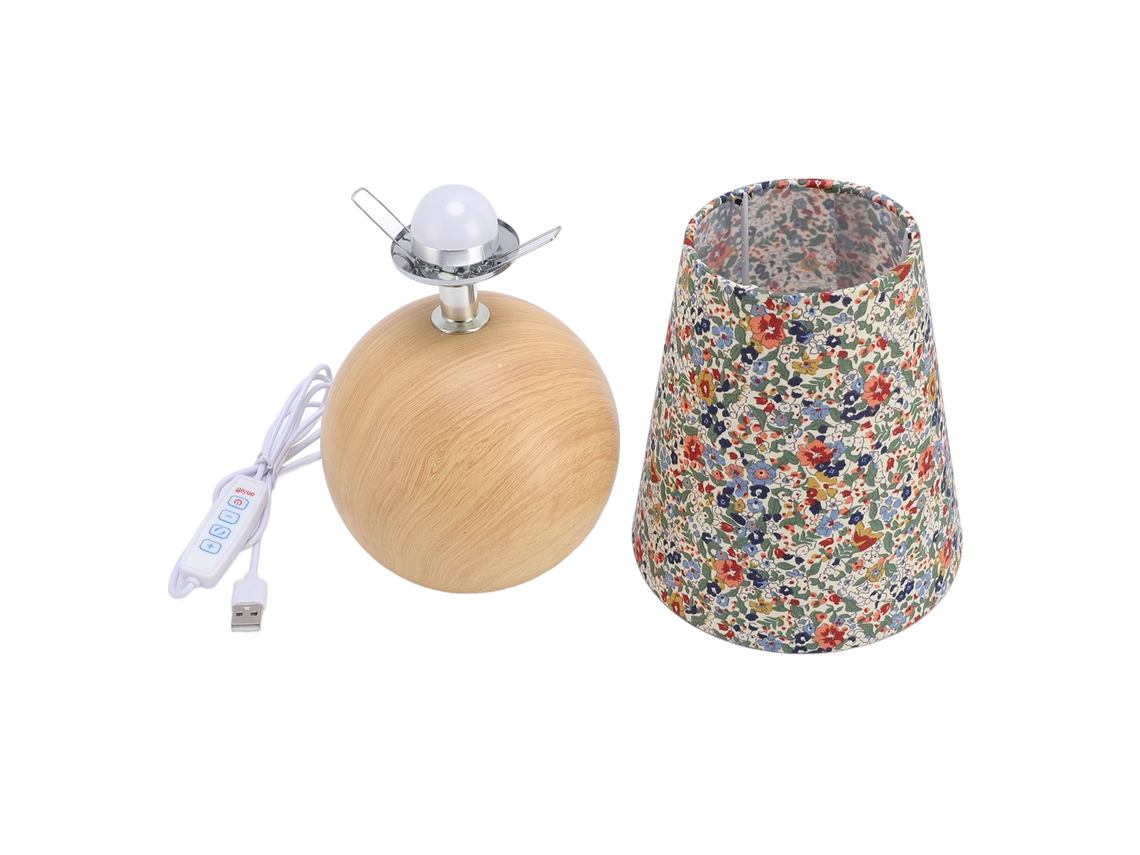 Lâmpada de Mesa Floral com Base de Madeira 3000k 6000k Ajustável para Quarto Rústico e Decoração