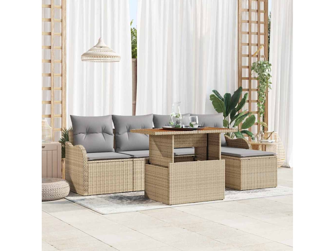 Vidaxl Conjunto De Sofá De Jardim 6 Unid. Bege Rattan Sintético