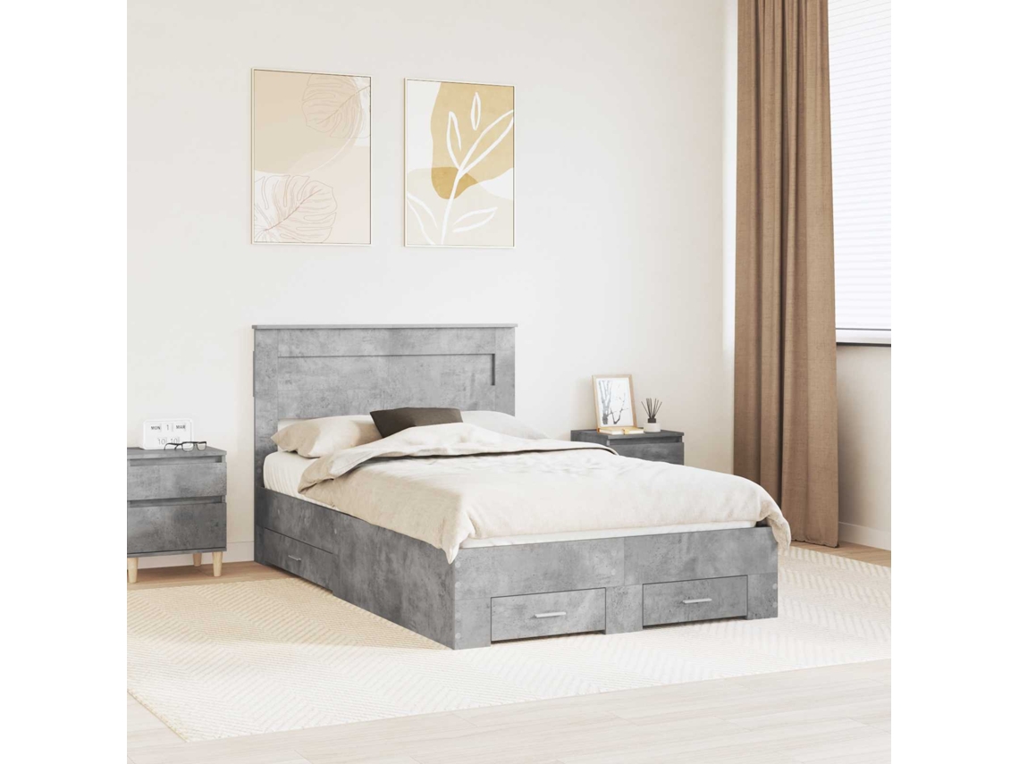 Vidaxl Estrutura Da Cama Cinzento 135 X 190 Cm Derivados De Madeira