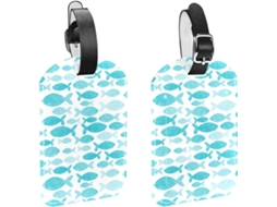 Conjunto De 2 Etiquetas Identificação Bagagem Azul Peixe