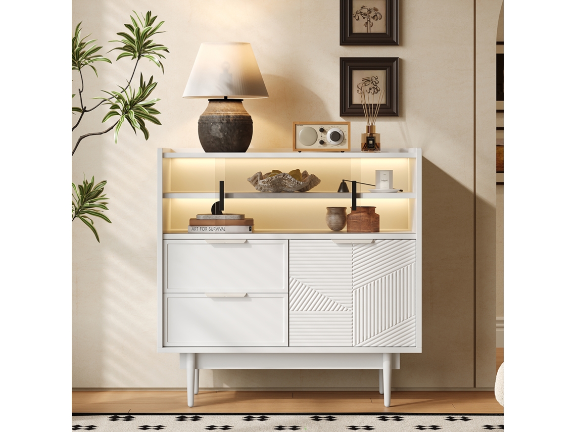 Armário 80cm Banheiro Porta Vidro Faixa Luz VOLTEDGE