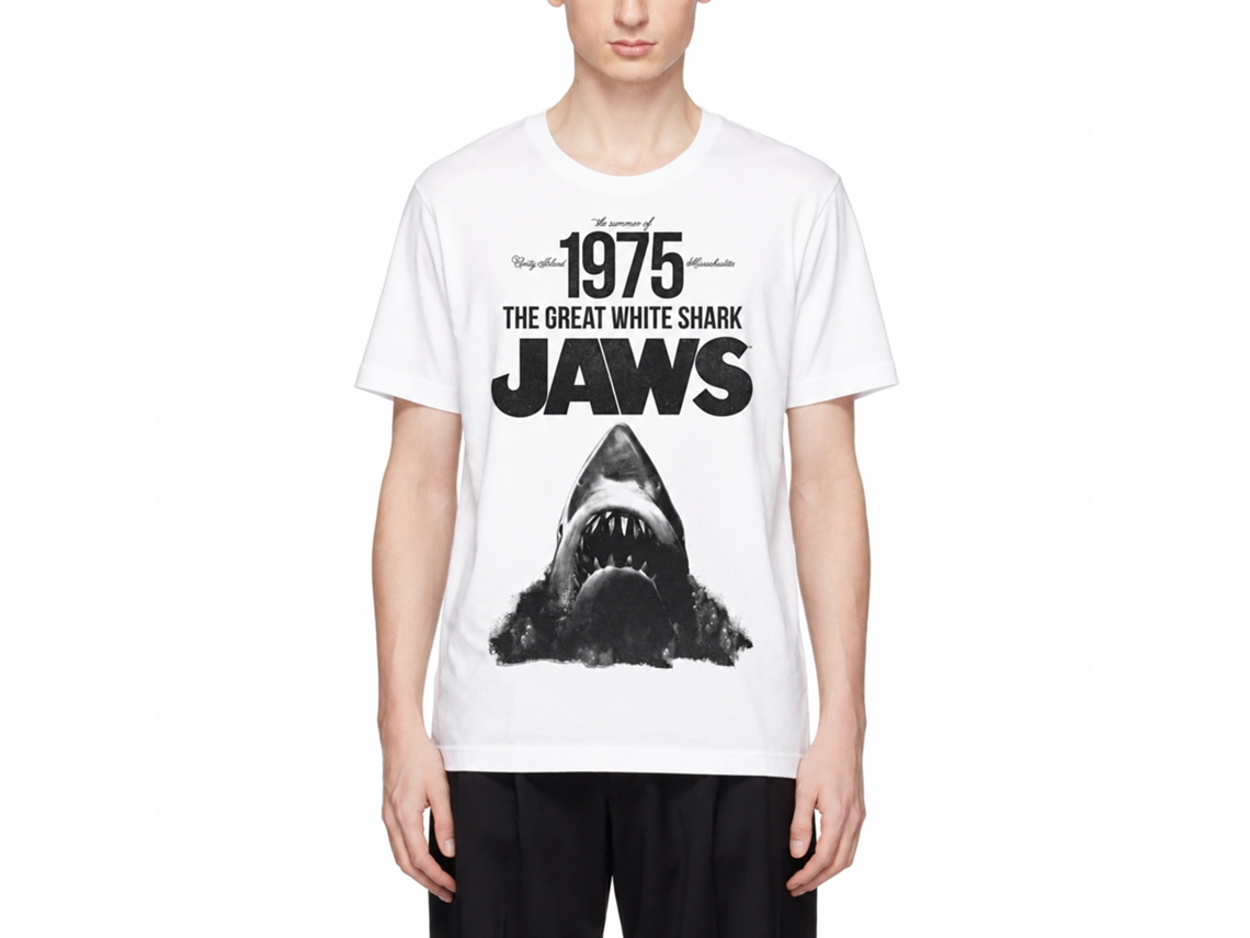 Rockinstone Jaws Movie Summer Of '75 White Adult T-shirt Size:m