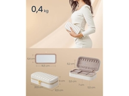 Caixa de Joias Turismo, Pequena com Espelho, 10,5 X 20,5 6 Cm, em Pu, Costuras e Fecho Deslizante, Ideal para Presente Resistente a Água STELASPLEN