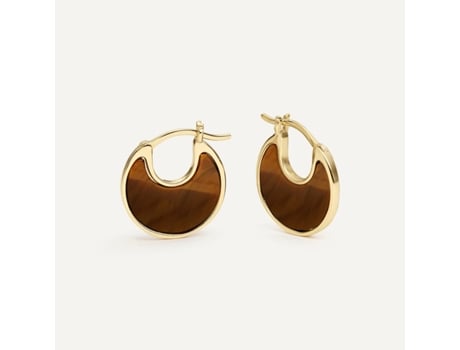 Brincos de argola Ishani By Earcandy Jewelry feitos de prata esterlina 925 com revestimento de ouro 18k e engastes de olho de tigre.