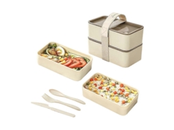 Marmita Bento Portátil Com Talheres, Lancheira Dupla Para Micro Ondas, Recipiente À Prova De Vazamentos Para Alimentos Para Estudantes Aquaforge