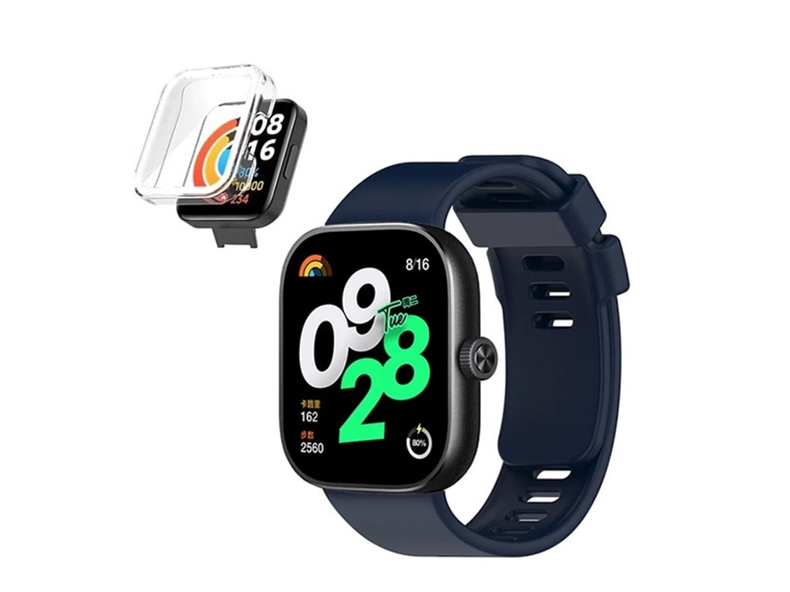 Kit Capa de Proteção Bracelete Siliconee Compativel com Xiaomi Redmi Watch 4 Azul Escuro