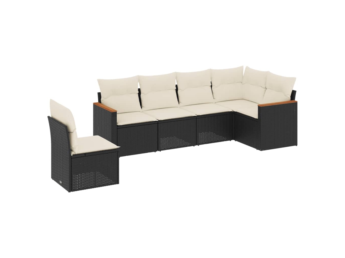 Conjunto Sofás de Jardim 6 Pcs com Almofadões Vime Pe Preto MAISON EXCLUSIVE (6 pcs)