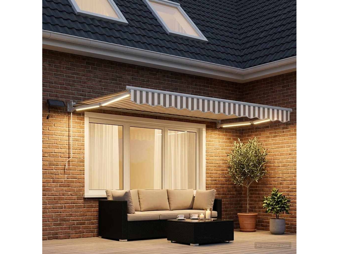 Vidaxl Toldo Retrátil Manual Com Leds Cinza Claro E Branco