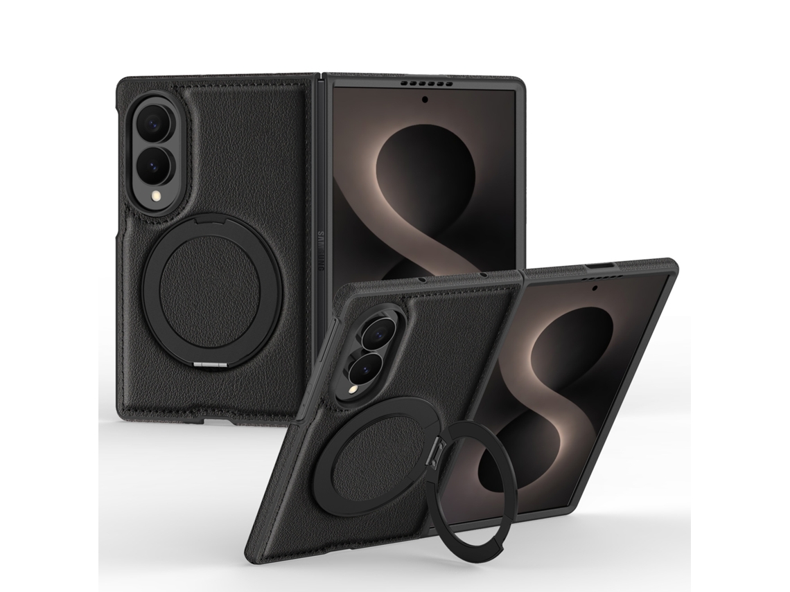 Capa Eifson Para Samsung Galaxy Z Fold8, Com Suporte De Anel E Couro Pu - Compatível - Preto