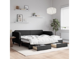 Vidaxl Sofá cama com Gavetão e Gavetas 90x190 Cm Tecido Preto