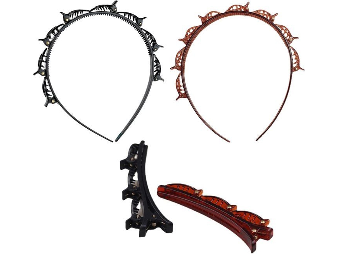 Conjunto De 2 Faixas De Cabelo De Dupla Camada Com 2 Presilhas Para Cabelo, Presilhas Para Tranças, Presilhas Para Franja. Trahoo