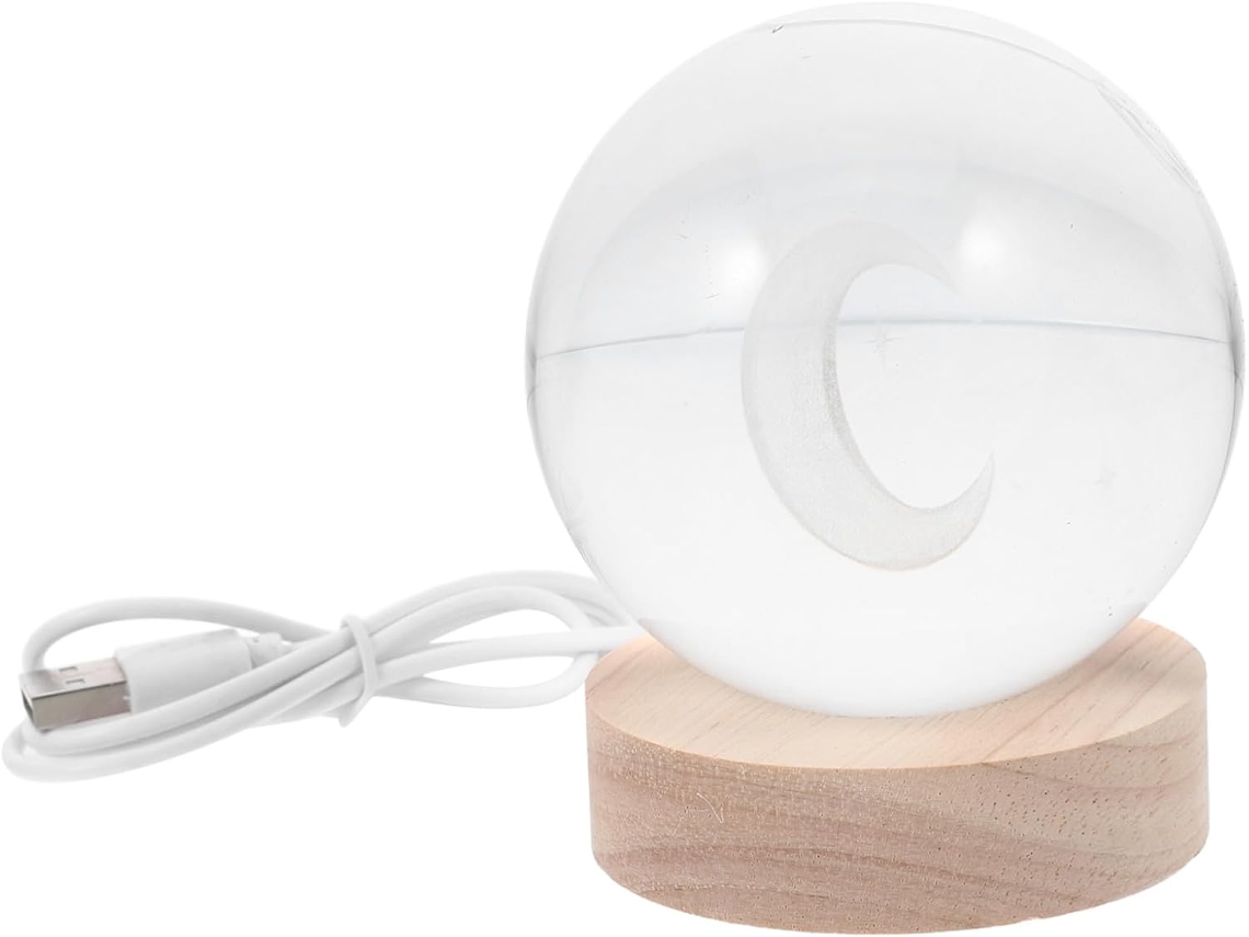 Luminária Noturna Led Em Formato De Lua Com Base Natural Carregamento