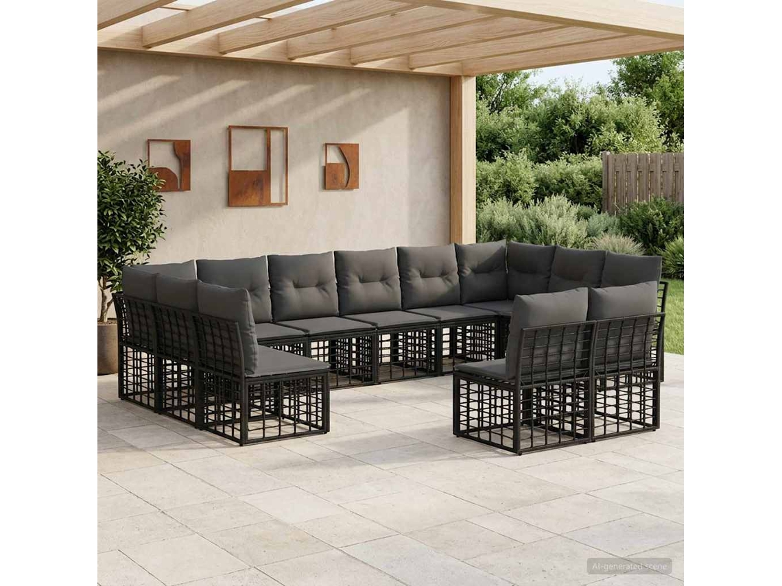 Vidaxl Conjunto De Sofás Para Exterior Preto E Cinza Escuro Poliéster