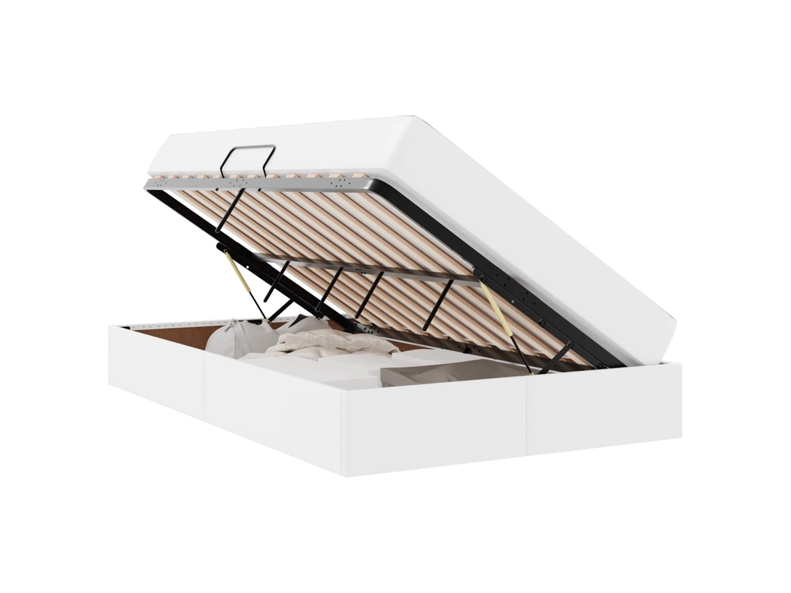 SYFAX™ Cama com Arrumação e Colchão com Colchão 2 Pcs Branco Couro