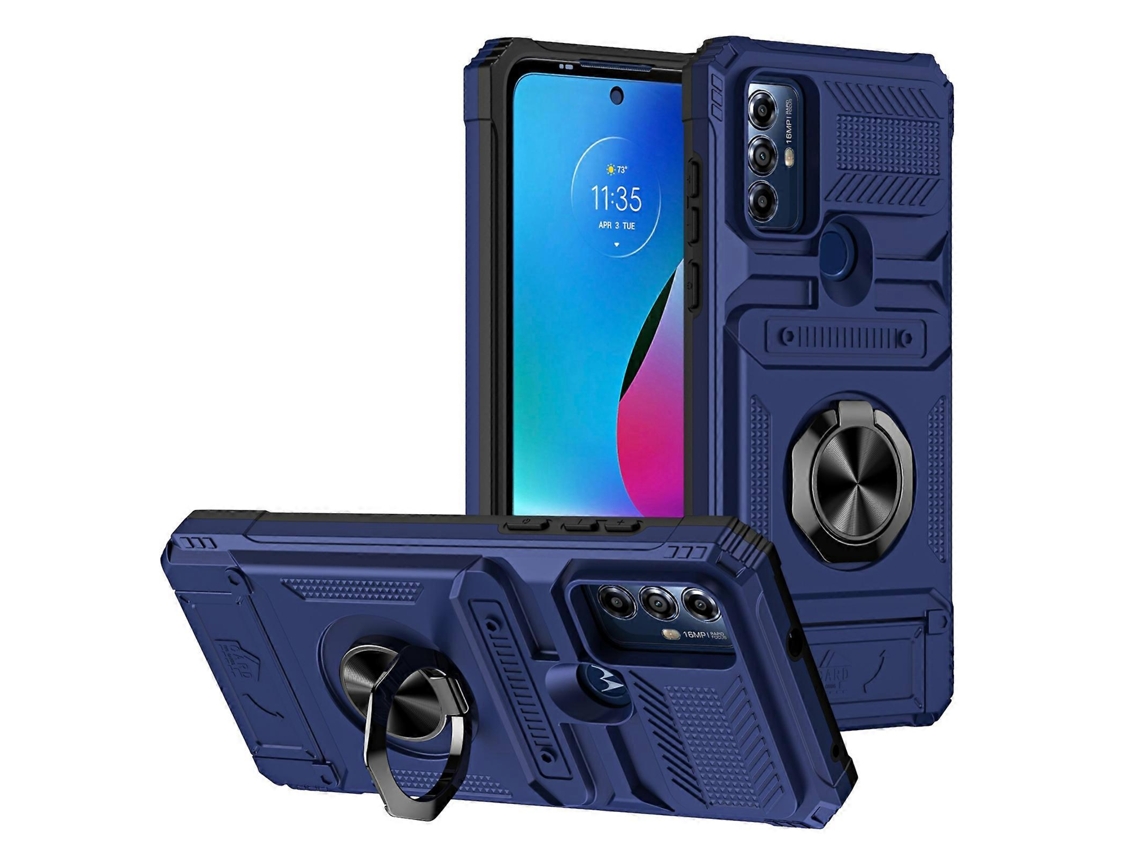 Capa Para Celular Motorola Moto G Power 2022 Em Tpu+pc Resistente A Impactos, Com Compartimento Para Cartão E Suporte De Anel Metálico.